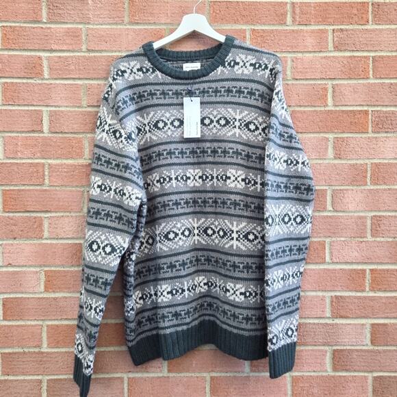 Frank And Oak The Seawool® Fair Isle Crewneck in Dark Green Size XL